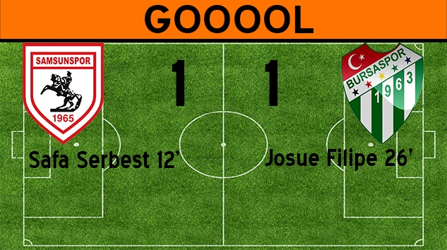 Bursaspor 26 dakikada Josue Flipe ile beraberliği sağladı.