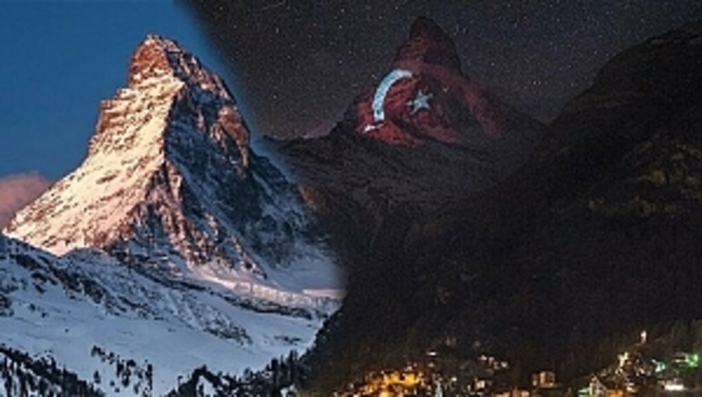 İsviçre'nin Ünlü Dağına Türk Bayrağı Silüeti Yansıtıldı