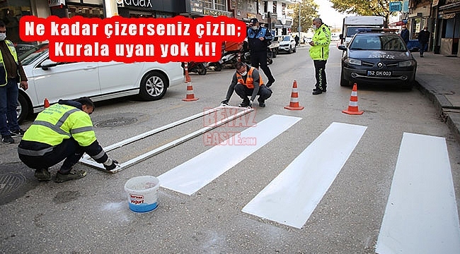 Trafikte 'Yaya Önceliği' İçin Çizgiler Çizildi