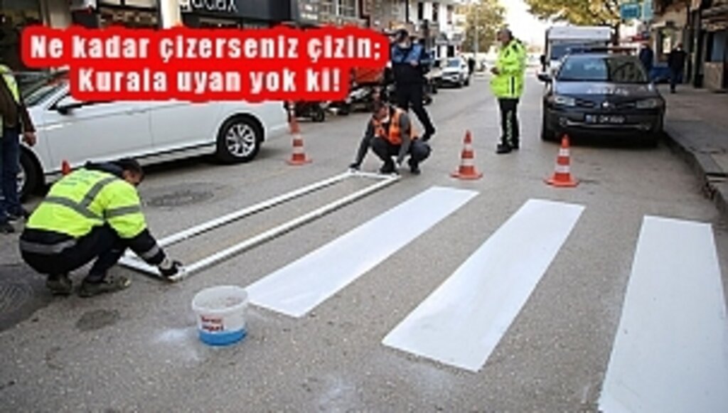 Trafikte 'Yaya Önceliği' İçin Çizgiler Çizildi