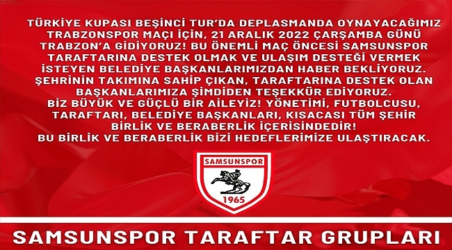 Samsunspor Taraftarından Belediye Başkanlarına Çağrı! 