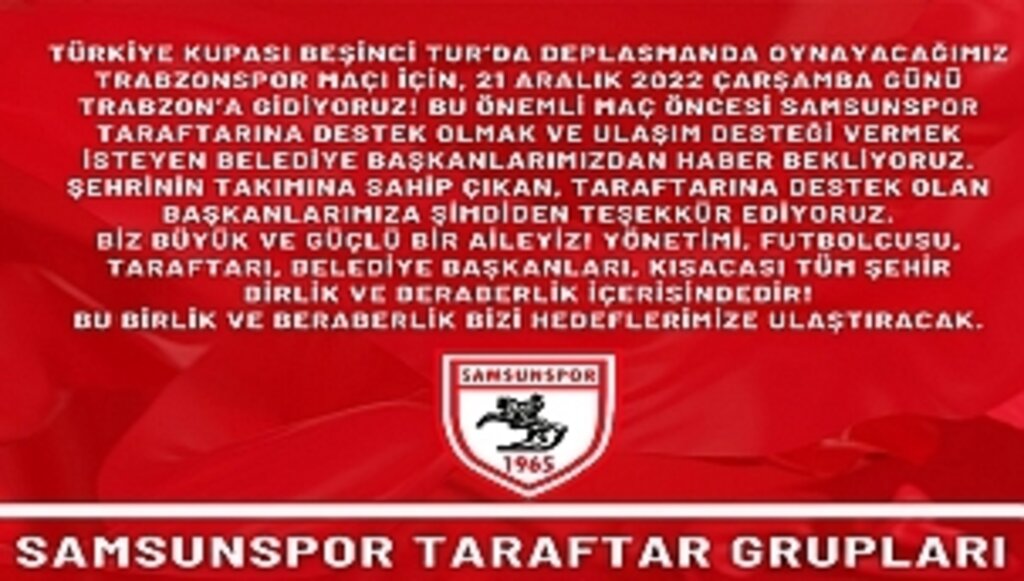 Samsunspor Taraftarından Belediye Başkanlarına Çağrı!