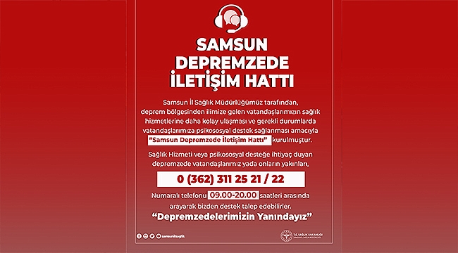 Samsun'da "Depremzede İletişim Hattı" Kuruldu