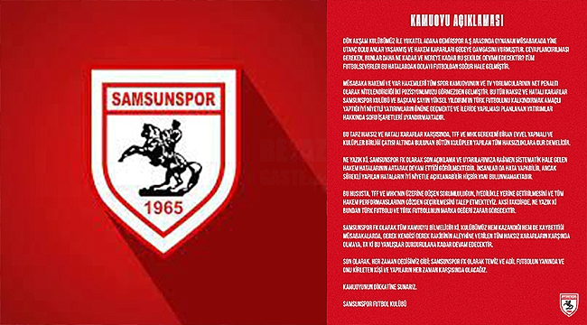 Samsunspor'dan Hakem Kararları İle İlgili Açıklama!...