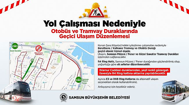 Baruthane-Kalkancı Durağı Geçici Olarak Hizmet Dışı Kalacak